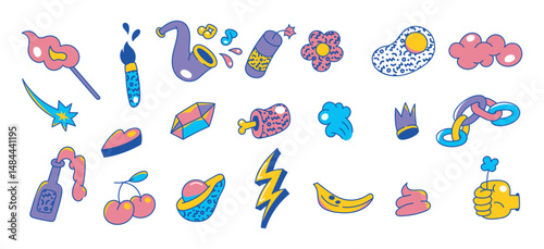 Set of Bright Color Retro Cartoon Icon Design Elements