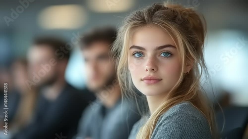 Wallpaper Mural Focused young woman in a modern setting Torontodigital.ca