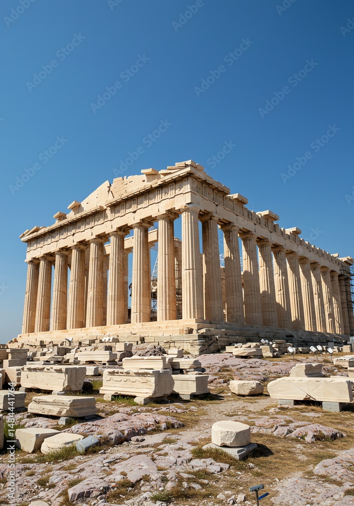 Fototapeta premium Majestic Parthenon: Ancient Greek Temple, Sunlit Columns, Classical Grandeur