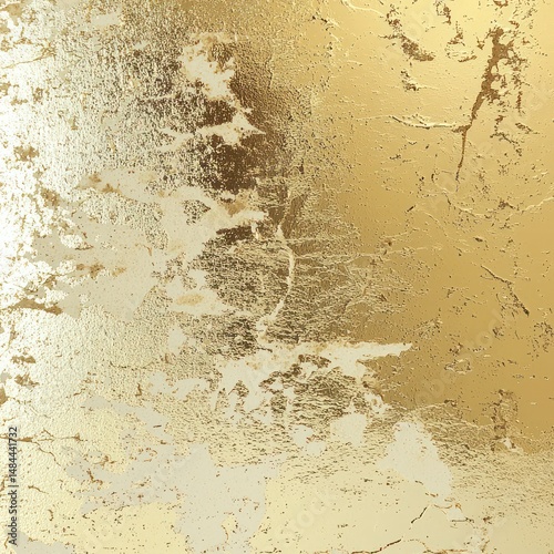 Pale gold tones reflect off a grainy yellowish-brown metallic surface with beige foil.