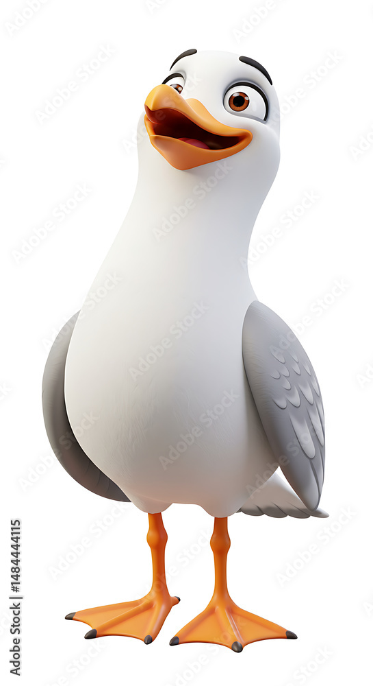Fototapeta premium Amusing cartoon seagull stands tall