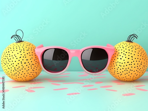 Pink Sunglasses with Yellow Polka Dot Balls