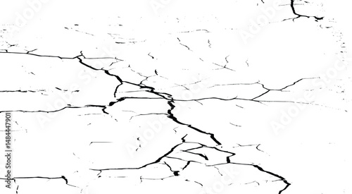 Black grunge effect on white background. old wall background crack vector, grunge texture. Surface cracks and fissures in ground. Vector eps10