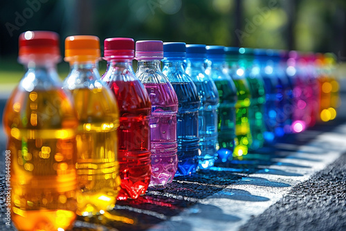 Close-Up of Sports Drinks on Ground Background