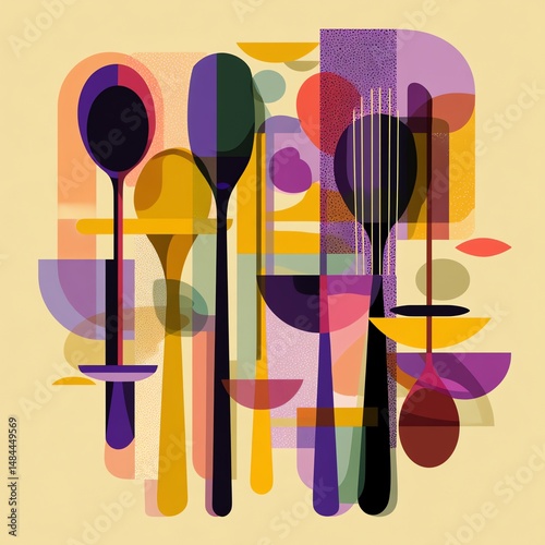 Abstract Kitchen Utensil Composition with Geometric Shapes