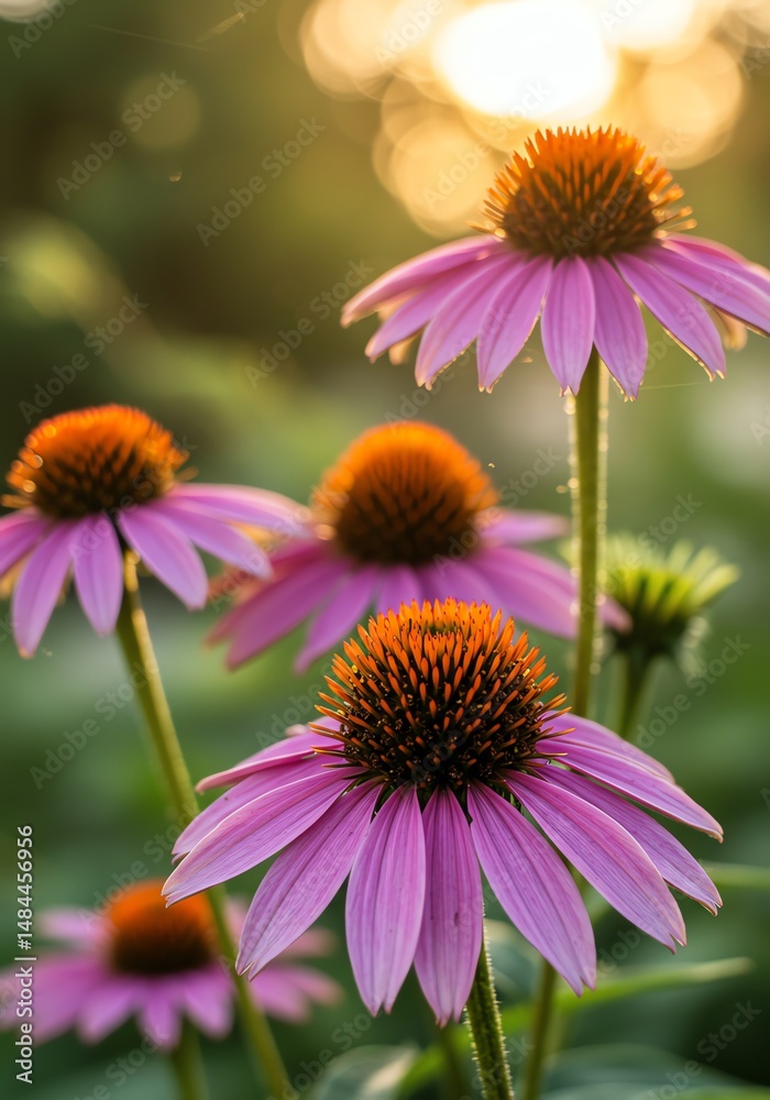 Obraz premium Golden Hour Echinacea: Delicate Pink Blooms in Soft Light