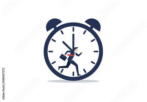 Businessman running inside an alarm clock symbolizing urgency and deadlines