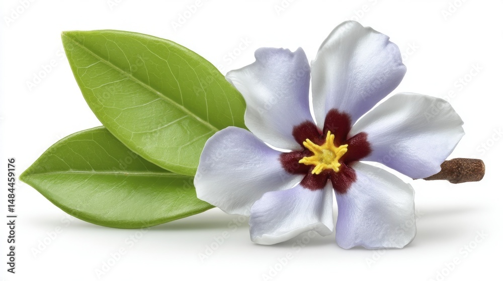 Fototapeta premium Daphne flower with green leaves isolated on white background. Generative AI