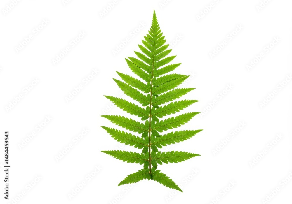 Obraz premium A single green fern leaf is isolated against a plain white background showing its intricate details