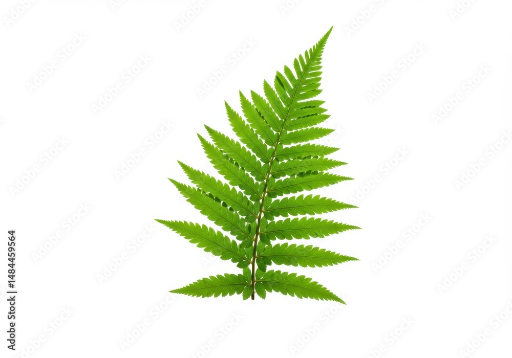 A single green fern leaf isolated on a white background shows intricate details A single green fern leaf isolated on a white background shows intricate details