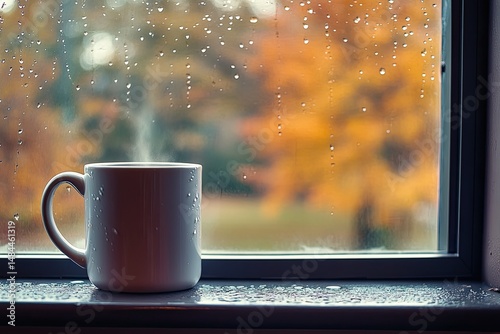 Wallpaper Mural Rainy autumn day, warm drink by window Torontodigital.ca