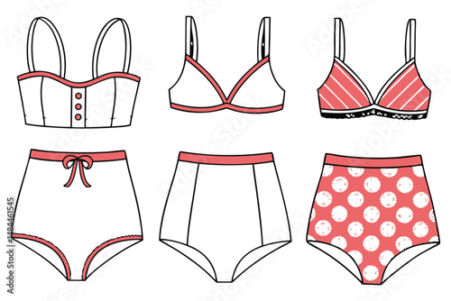 Stylish lingerie design collection showcasing various bra and panty styles.