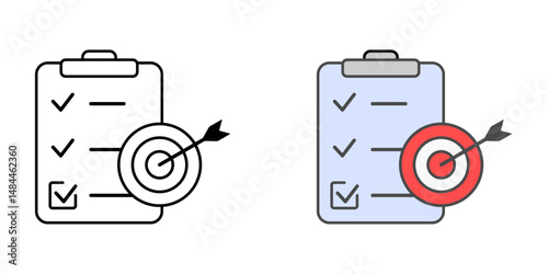 Goal setting icon – paper with crosshair and arrow, symbolizing planning, focus, personal growth, and achieving objectives through clear targets.