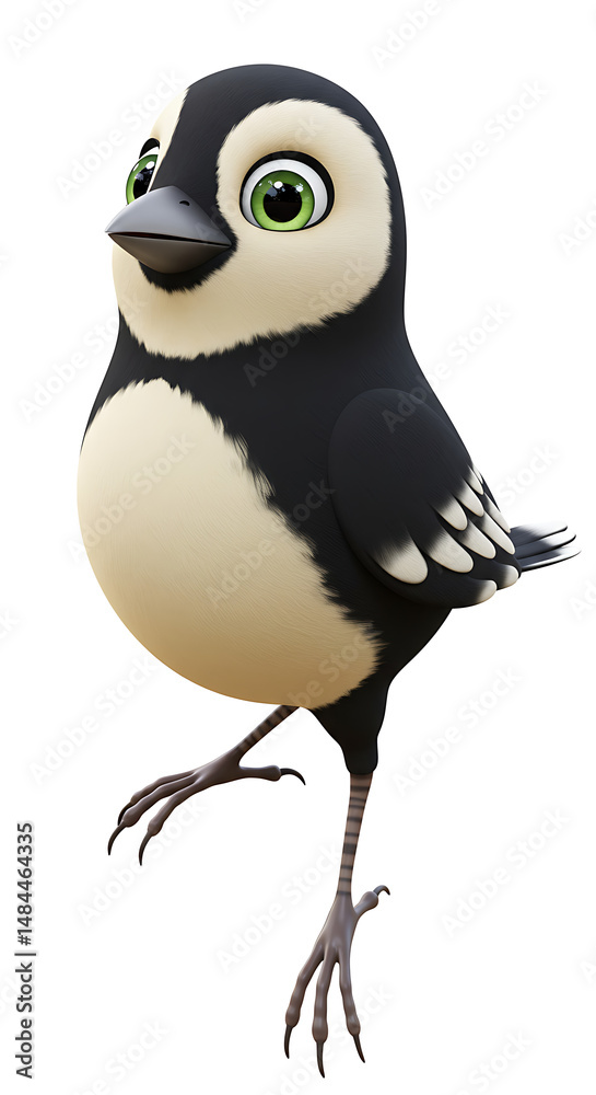Naklejka premium Cartoon bird stands sweetly on its toes