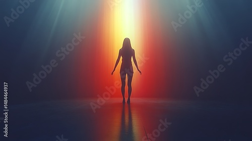 Silhouette Woman Standing in Light Beam
