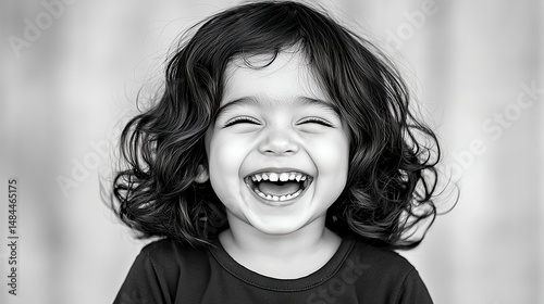Joyful Child Portrait In Black And White