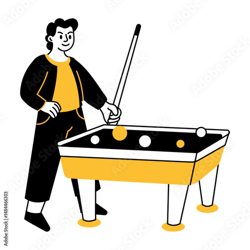 A hand drawn illustration depicting snooker player 
