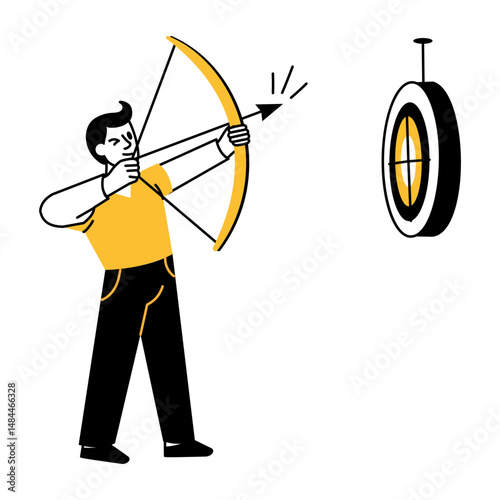A sketchy illustration showing archer aiming at a target