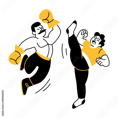 A hand drawn illustration depicting fight scene

