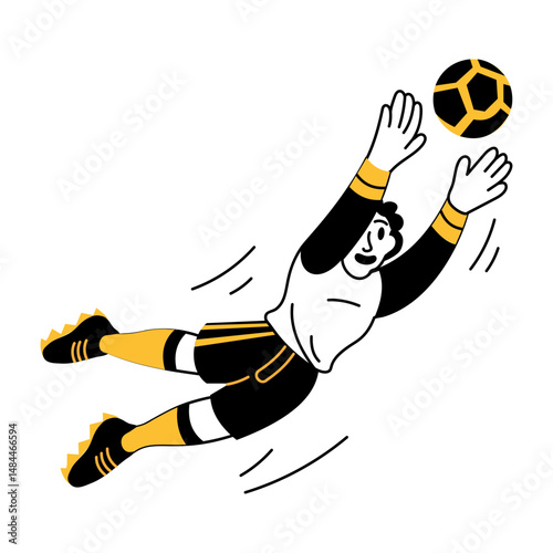 A doodle style illustration showing goalkeeper blocking a goal

