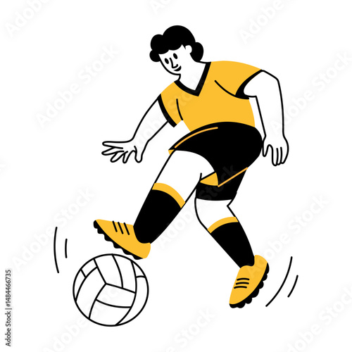 A sketchy illustration showing midfielder with ball

