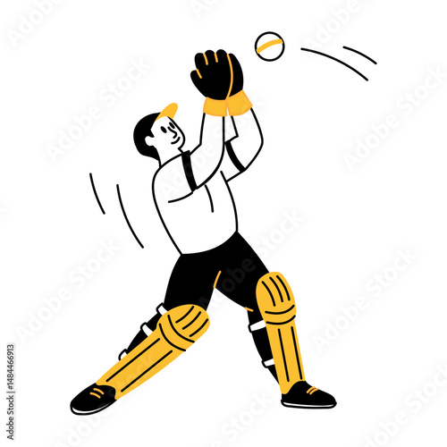 A sketchy illustration showing wicketkeeper catching the ball
