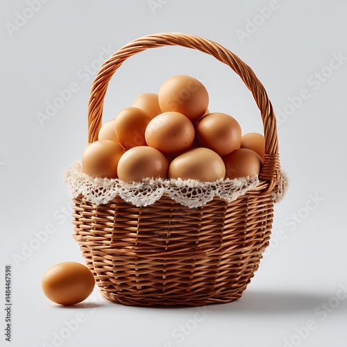 Gathering fresh eggs in a rustic basket kitchen setting food photography warm atmosphere close-up view