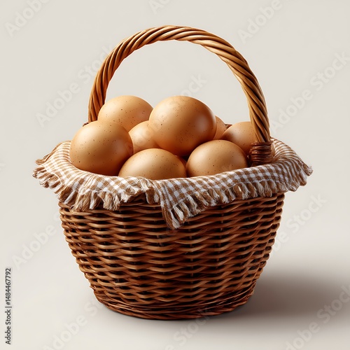 Fresh farm eggs in a wicker basket kitchen setting food photography natural light close-up view culinary delight