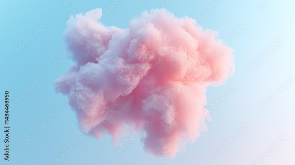 Fototapeta premium A hyper-realistic image shows fluffy pink cotton candy floating, isolated with enhanced whiteness against a plain background.