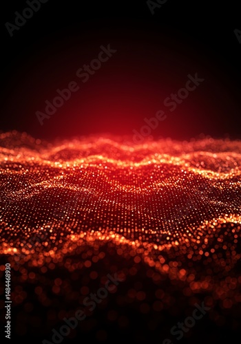 Ember Glow: Abstract Red Particle Wave Landscape