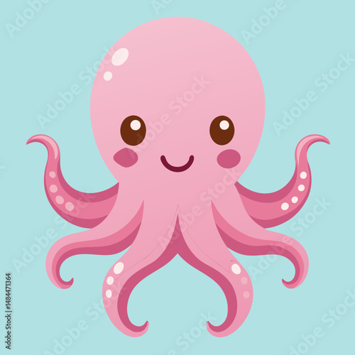 a cute cartoon pink octopus on a light blue background