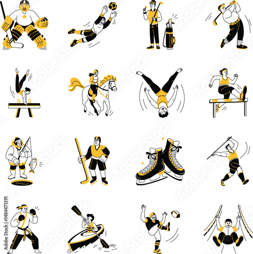 Pack of Sportsmen and Athletes Hand Drawn Illustrations 
