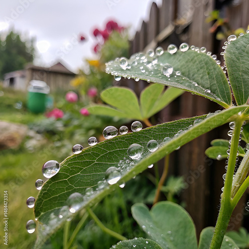 water drops on a green leaf
