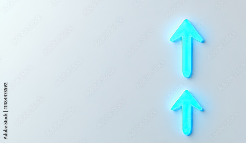 Two vibrant, light-blue upward-pointing arrows against a plain white background. The arrows have a slightly glowing effect, creating a sense of upward motion and progress Two vibrant, light-blue upward-pointing arrows against a plain white background. The arrows have a slightly glowing effect, creating a sense of upward motion and progress