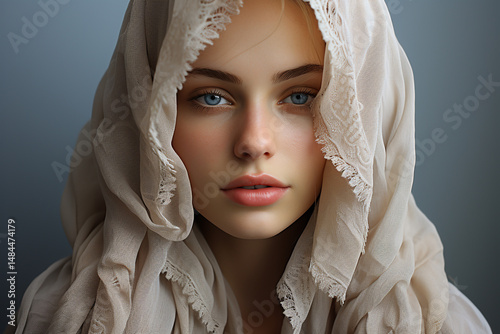 Young Woman Praying Against White Background

