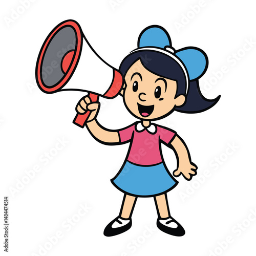 A confident woman holds a loudspeaker, amplifying her voice to rally, inspire, or spread an important message with passion and determination.
