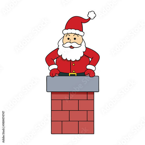 Santa Claus squeezes down the chimney, his red suit glowing, carrying gifts and joy to children, spreading holiday magic on a cozy winter night.
