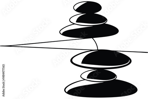 Balanced Stones Silhouette Vector  Minimal Zen Rock Stack Illustration for Peace and Harmony Concepts