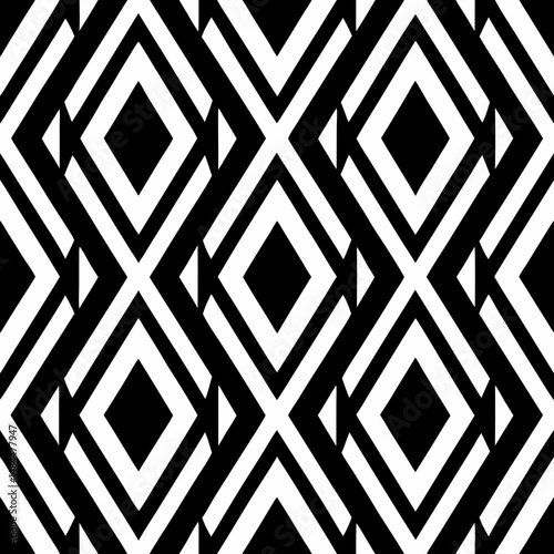 Geometric monochrome abstract seamless vector pattern with diamond shapes  