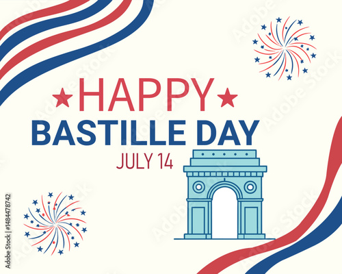 Happy Bastille Day on 14 july Vector Illustration with French Flag and Eiffel Tower in Flat Cartoon Hand Drawn for Landing Page Templates.