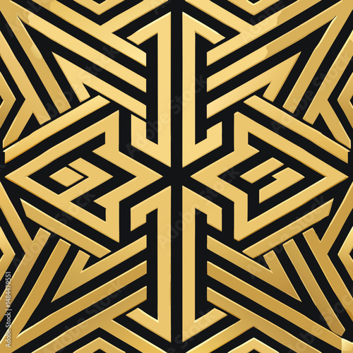 Abstract geometric seamless vector pattern in black and gold  