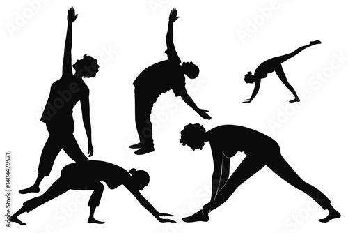 Senior Citizens Yoga Day Silhouette Vector Gentle Wellness and Active Aging Illustration