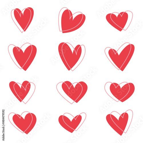 Vector heart set includes simple heart shapes with line art. Great for romantic designs, invitations, and digital artwork.