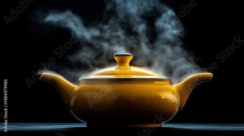 Bright yellow steam wafting over a solid black background, with empty space for design.