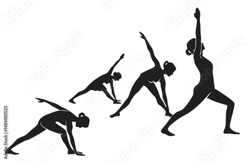 Yoga Flash Mob Silhouette Vector   Group Wellness and Urban Meditation Illustration