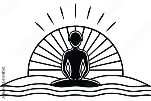Sunrise with Yogi T-Shirt Design Silhouette Vector  Inspirational Yoga Apparel Illustration