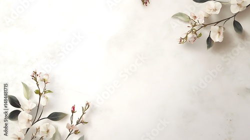 White blossoms frame a marble background