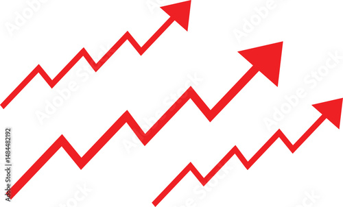 Red upward arrow graph showing rising trend with transparent background for 3D upward statistic line of business success of stock market finance analysis of investment and  growth, cut out 