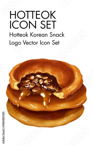 Hotteok korean snack logo vector Icon set