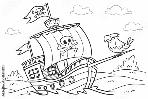 Pirate Ship Coloring Page for Kids